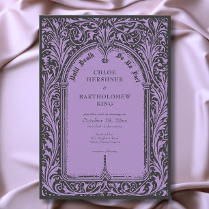 Convite Casamento Gótico Preto Roxo Medieval Até a Morte