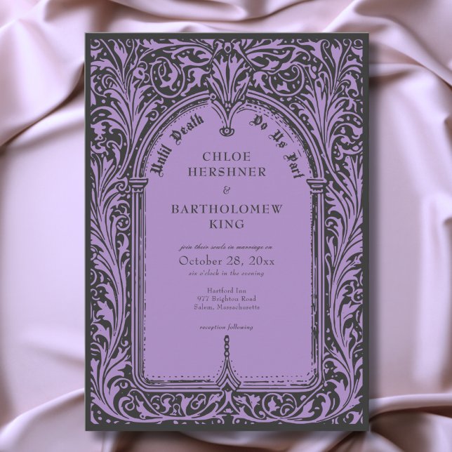 Convite Casamento Gótico Preto Roxo Medieval Até a Morte (Gothic Black Purple Medieval Until Death Wedding Invitation)
