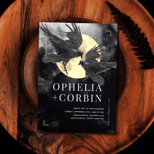 Convite Casamento Gótico Raven & Ouro (Criador carregado)