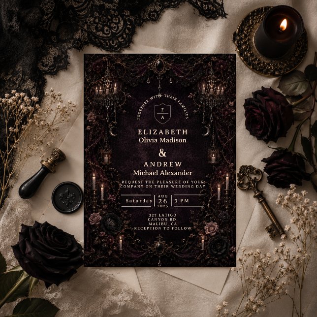 Convite Casamento Gótico Romântico e Caprichoso (Criador carregado)