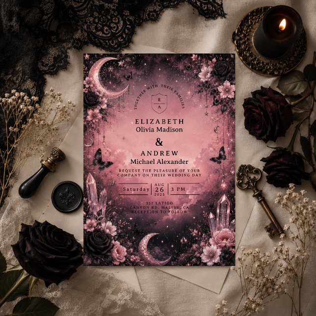 Convite Casamento Gótico Rosa Encantado (Criador carregado)