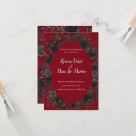 Convite Casamento Gótico Rosa Vermelho e Negro Salve a Dat