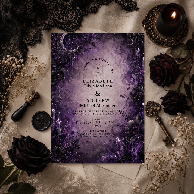 Convite Casamento Gótico Roxo Goth (Criador carregado)