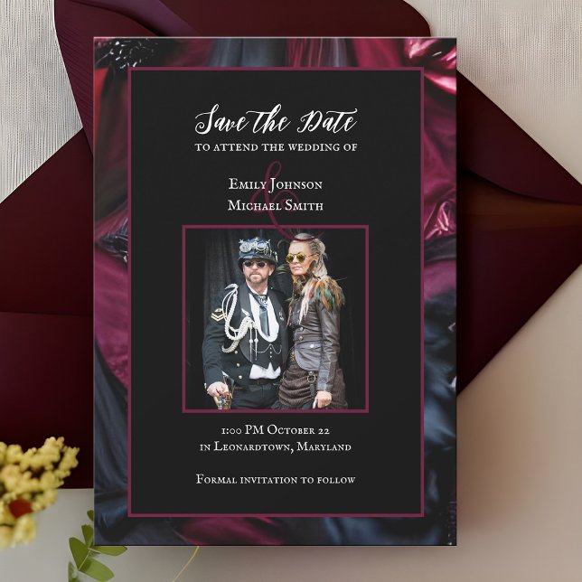 Convite Casamento Gótico Salva a Data do Dia das Bruxas Ve (Gothic wedding Save the Date Halloween themed announcement)