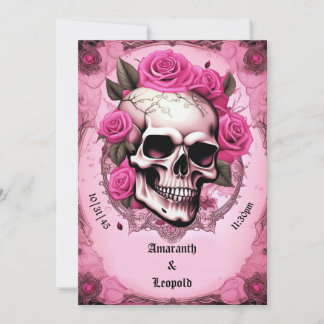Convite Casamento Gótico Tradicional De Rosa E Crânio