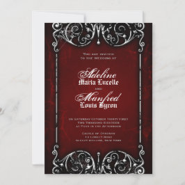 Convite Casamento Gótico Victoriano Vermelho Spooky, Negro