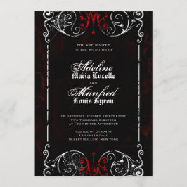 Convite Casamento Gótico Victoriano Vermelho Spooky, Negro