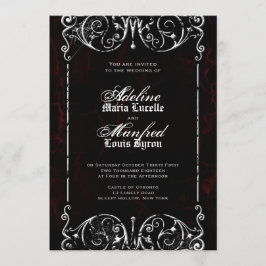 Convite Casamento Gótico Victoriano Vermelho Spooky, Negro