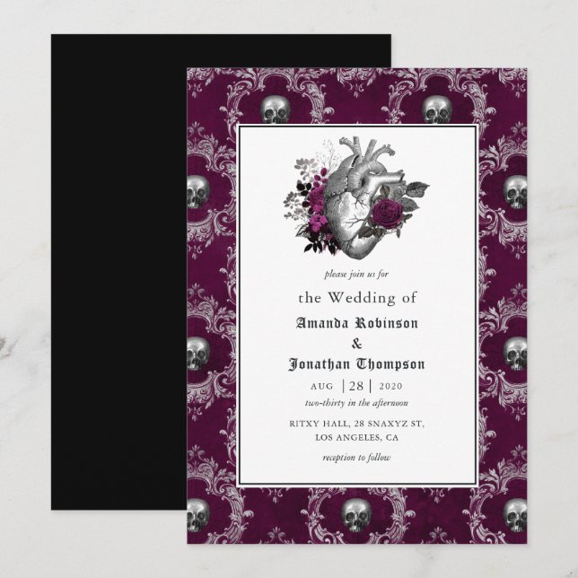 Convite Casamento Gótico Vintage (Frente/Verso)