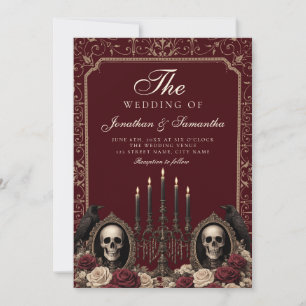 Convite Casamento Gótico Vintage Borgonha e Marfim