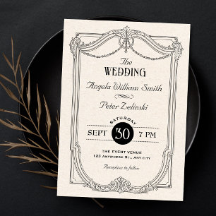 Convite Casamento gótico Vintage elegante preto e branco