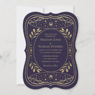 Convite Casamento Gótico Vintage Tarot Dourado e Roxo