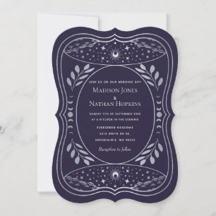 Convite Casamento Gótico Vintage Tarot Prata e Roxo