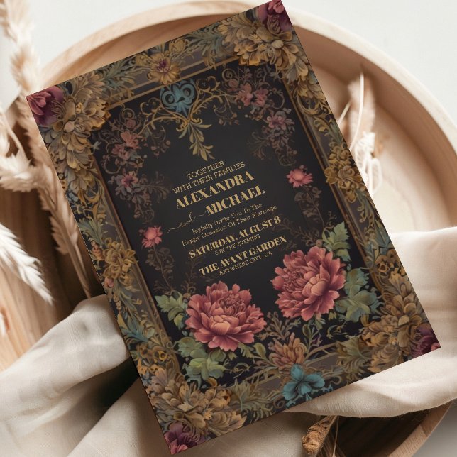 Convite Casamento Gótico Vitoriano Floral (Criador carregado)