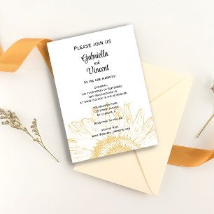 Convite Casamento Gráfico de Girassol Amarelo