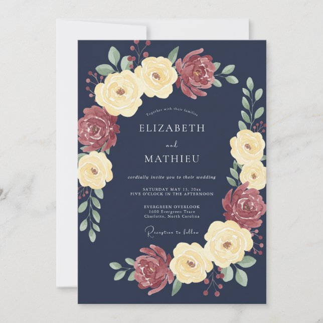 Convite Casamento Grand Rose Azul Marinho (Frente)