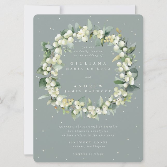Convite Casamento Grande de Snowberry+Eucalyptus Wreath (Frente)