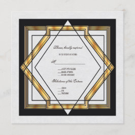 Convite Casamento Grande Gatsby Dourado Branco Art Déco