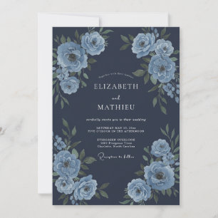 Convite Casamento Grandioso de Inverno em Azul Meia-Noite