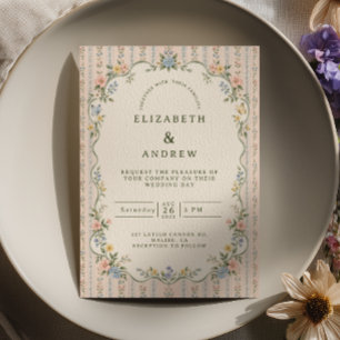 Convite Casamento Grandmillennial Floral Rosado