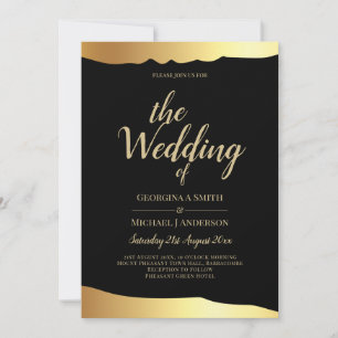 Convite Casamento Gravata Preta Folha de Ouro Script Event