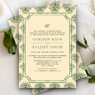Convite Casamento Green Cream Ikat Anand Karaj Sikh