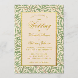 Convite Casamento Green deixa Faux Dourado Morris Willow