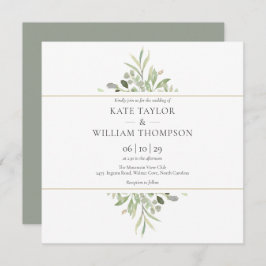 Convite Casamento Greenery Botanical Watercolor