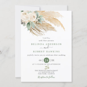Convite Casamento Greenery Desert Boho Rosa Pampas Grass
