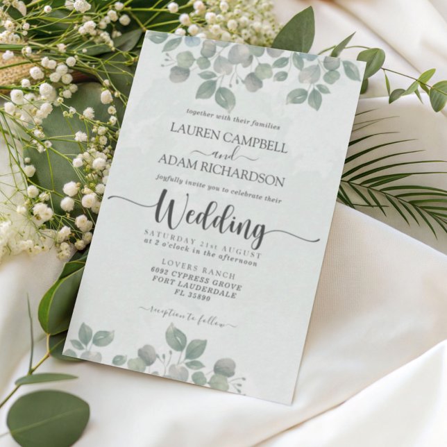 Convite Casamento Greenery Eucalyptus Watercolor (Criador carregado)