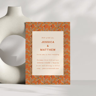 Convite Casamento Groovy Tropical Palmeiras Laranja Queima