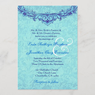 Convite Casamento H346 de Aqua e Royal Blue Vintage Monogr