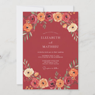 Convite Casamento Harmonia Flor Burgundy