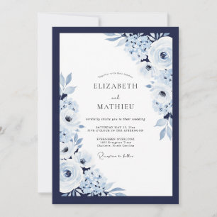 Convite Casamento Harmonioso de Inverno em Azul Marinho