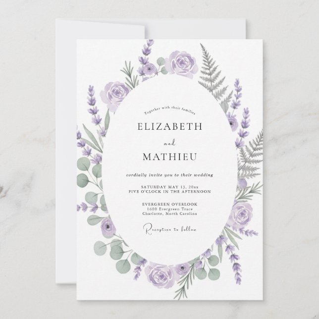 Convite Casamento Herbal Macio Lavanda (Frente)