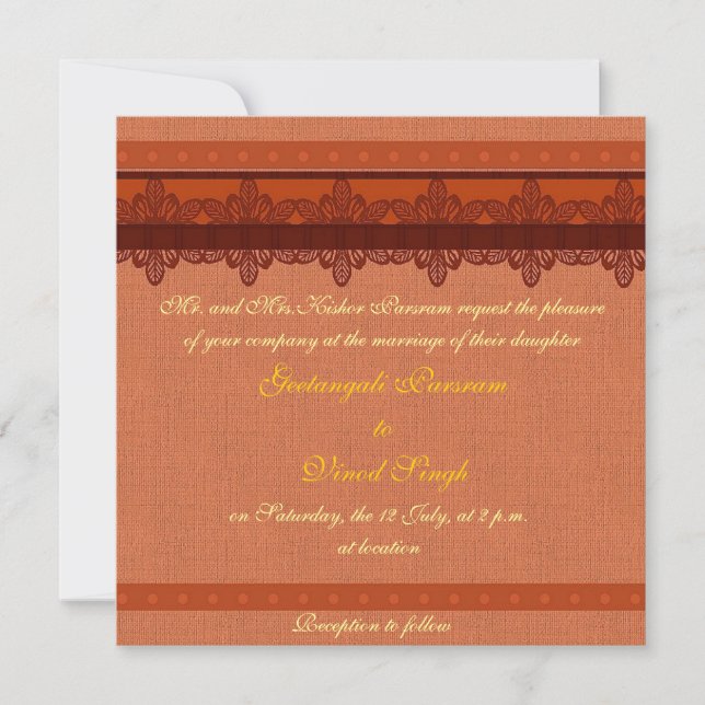 Convite Casamento hindu com brocade vermelha clara (Frente)