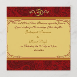 Convite Casamento hindu com Brocade vermelho e ouro