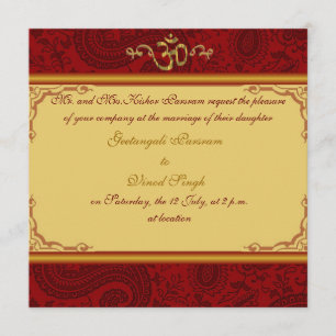 Convite Casamento hindu com Brocade vermelho e ouro
