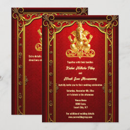 Convite Casamento hindu com ganesha-dourada-vermelha india