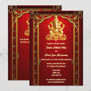 Convite Casamento hindu com ganesha-dourada-vermelha india