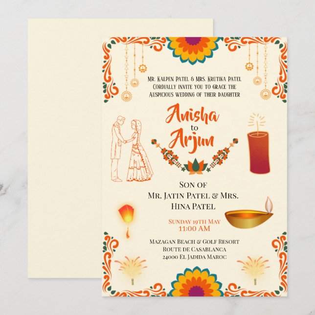 Convite Casamento Hindu Floral Digital (Frente/Verso)