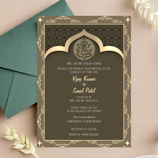 Convite Casamento Hindu Ganesha com Elementos Ouros (Criador carregado)