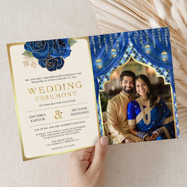 Convite Casamento Hindu Indiano, Cortina Floral Dourada Az (Criador carregado)