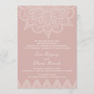 Convite Casamento Hindu Mehndi, Rosa Elegante Indiano Mode