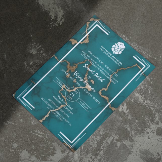 Convite Casamento Hindu Moderno Ganesha Marble (Criador carregado)