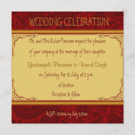Convite Casamento hindu vermelho e dourado