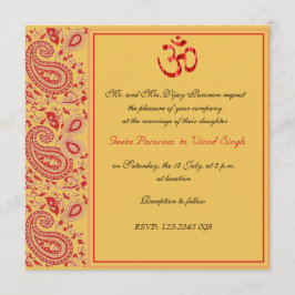 Convite Casamento Hindu vermelho e Dourado de paisley