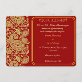 Convite Casamento Hindu vermelho e ouro