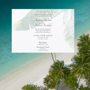 Convite Casamento Horizontal de Folhagem Tropical 2