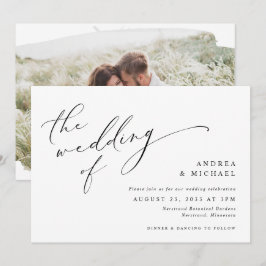Convite Casamento Horizontal de Foto Romântica com Letra V